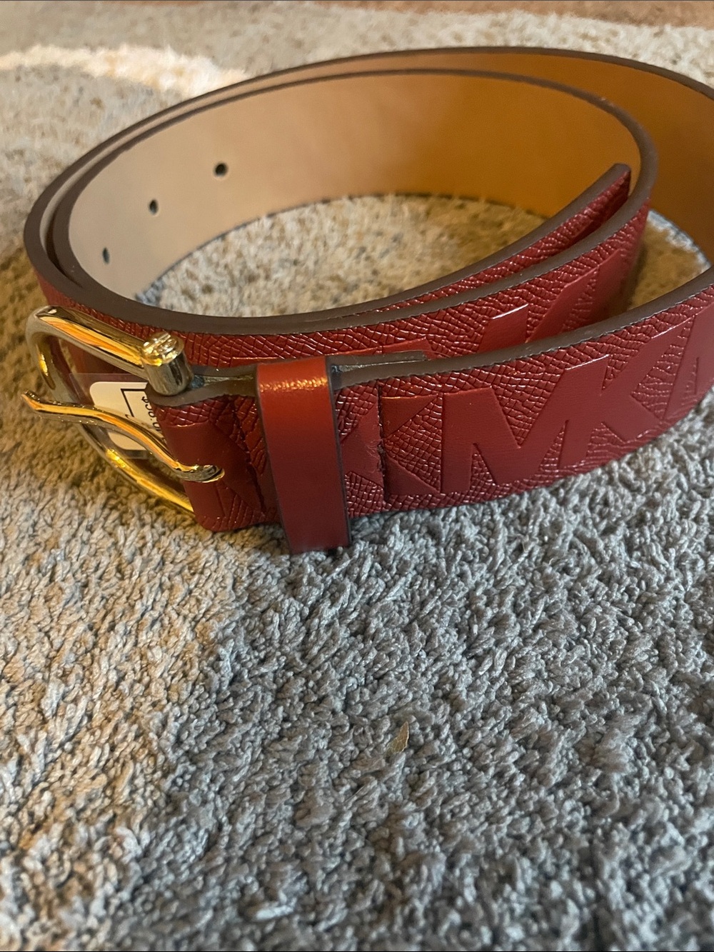 Michael Kors Men's Embossed Red Leather Belt with Gold Buckle